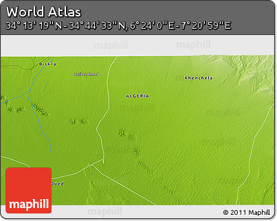 Physical 3D Map of the Area around 34° 28' 56" N, 6° 52' 30" E