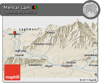 Shaded Relief Panoramic Map of Mehtar Lām