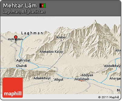 Shaded Relief Panoramic Map of Mehtar Lām