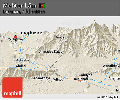 Shaded Relief Panoramic Map of Mehtar Lām