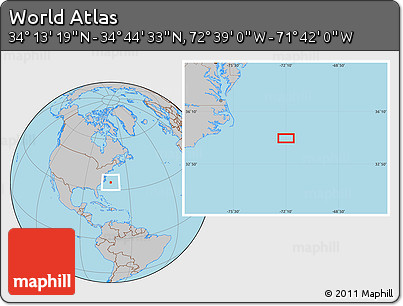 Gray Location Map of the Area around 34° 28' 56" N, 72° 10' 30" W