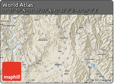 Shaded Relief Map of the Area around 34° 28' 56" N, 73° 10' 30" E
