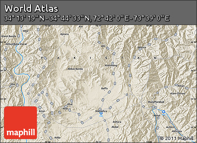 Shaded Relief Map of the Area around 34° 28' 56" N, 73° 10' 30" E