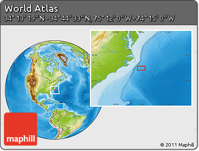 Physical Location Map of the Area around 34° 28' 56" N, 74° 43' 29" W