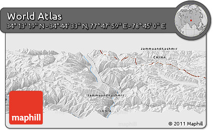 Physical Panoramic Map of the Area around 34° 28' 56" N, 78° 16' 30" E