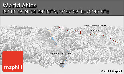 Physical Panoramic Map of the Area around 34° 28' 56" N, 78° 16' 30" E
