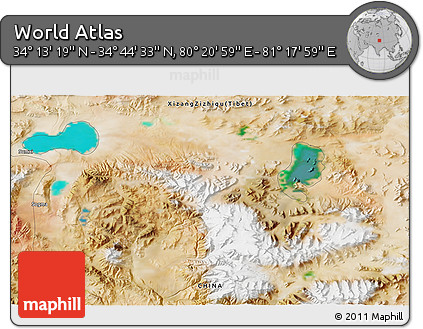 Satellite 3D Map of the Area around 34° 28' 56" N, 80° 49' 29" E