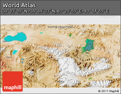 Satellite 3D Map of the Area around 34° 28' 56" N, 80° 49' 29" E