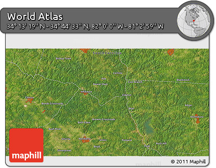 Satellite 3D Map of the Area around 34° 28' 56" N, 81° 31' 30" W