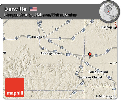 Shaded Relief Map of Danville