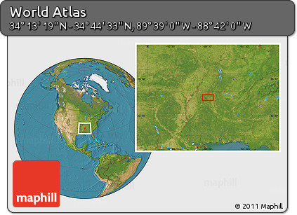Satellite Location Map of the Area around 34° 28' 56" N, 89° 10' 30" W