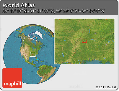 Satellite Location Map of the Area around 34° 28' 56" N, 89° 10' 30" W