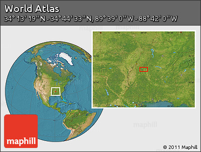 Satellite Location Map of the Area around 34° 28' 56" N, 89° 10' 30" W
