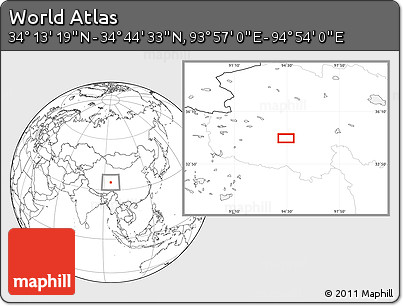 Blank Location Map of the Area around 34° 28' 56" N, 94° 25' 30" E