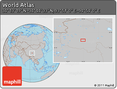 Gray Location Map of the Area around 34° 28' 56" N, 94° 25' 30" E