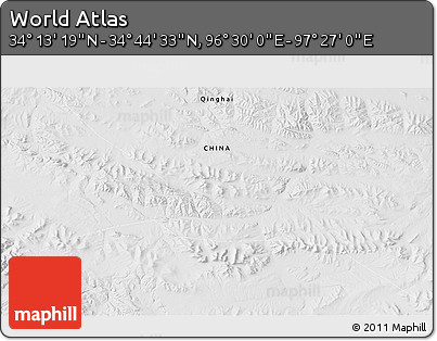 Physical 3D Map of the Area around 34° 28' 56" N, 96° 58' 29" E
