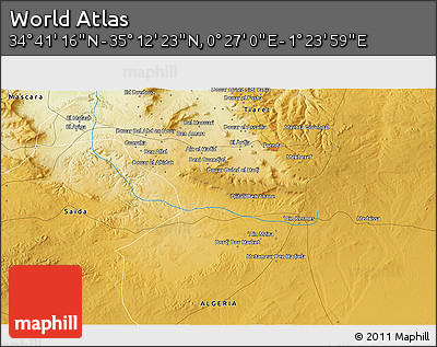 Physical 3D Map of the Area around 34° 56' 49" N, 0° 55' 29" E