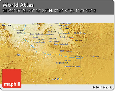 Physical 3D Map of the Area around 34° 56' 49" N, 0° 55' 29" E