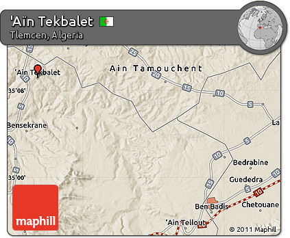 Shaded Relief Map of 'Aïn Tekbalet