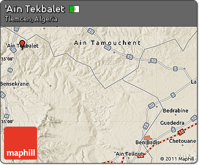 Shaded Relief Map of 'Aïn Tekbalet