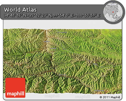 Satellite 3D Map of the Area around 34° 56' 49" N, 100° 22' 30" E