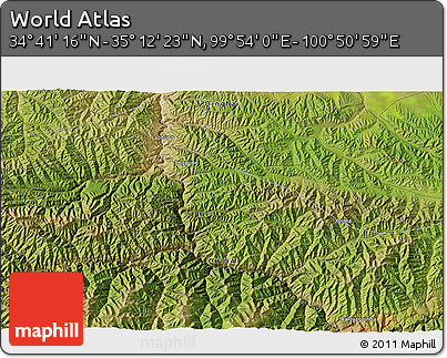 Satellite 3D Map of the Area around 34° 56' 49" N, 100° 22' 30" E