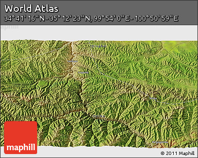 Satellite 3D Map of the Area around 34° 56' 49" N, 100° 22' 30" E
