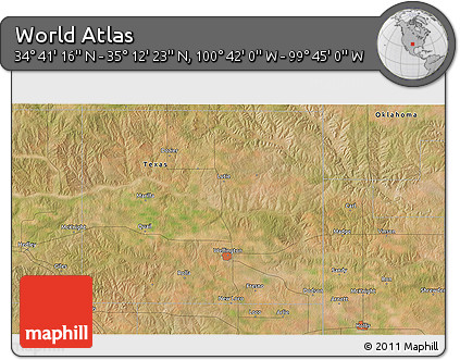 Satellite 3D Map of the Area around 34° 56' 49" N, 100° 13' 29" W