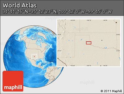Shaded Relief Location Map of the Area around 34° 56' 49" N, 100° 13' 29" W