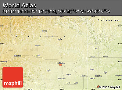 Physical Map of the Area around 34° 56' 49" N, 100° 13' 29" W
