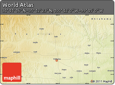 Physical Map of the Area around 34° 56' 49" N, 100° 13' 29" W