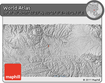 Physical 3D Map of the Area around 34° 56' 49" N, 102° 55' 30" E