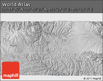 Physical 3D Map of the Area around 34° 56' 49" N, 102° 55' 30" E