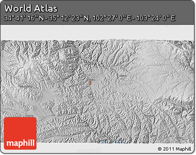 Physical 3D Map of the Area around 34° 56' 49" N, 102° 55' 30" E