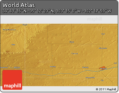 Physical 3D Map of the Area around 34° 56' 49" N, 102° 46' 30" W