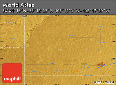 Physical Map of the Area around 34° 56' 49" N, 102° 46' 30" W