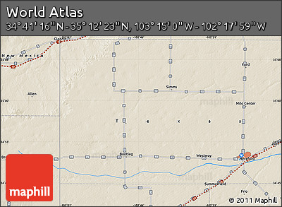 Shaded Relief Map of the Area around 34° 56' 49" N, 102° 46' 30" W