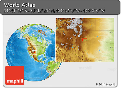 Physical Location Map of the Area around 34° 56' 49" N, 104° 28' 29" W