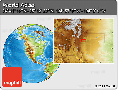 Physical Location Map of the Area around 34° 56' 49" N, 104° 28' 29" W