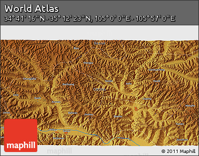 Physical 3D Map of the Area around 34° 56' 49" N, 105° 28' 29" E