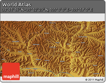 Physical 3D Map of the Area around 34° 56' 49" N, 105° 28' 29" E