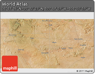 Satellite 3D Map of the Area around 34° 56' 49" N, 105° 19' 29" W