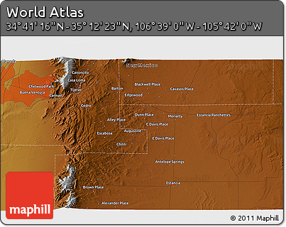 Physical 3D Map of the Area around 34° 56' 49" N, 106° 10' 30" W