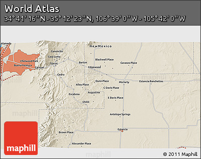 Shaded Relief 3D Map of the Area around 34° 56' 49" N, 106° 10' 30" W