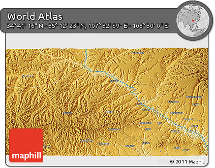 Physical 3D Map of the Area around 34° 56' 49" N, 108° 1' 30" E