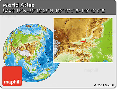 Physical Location Map of the Area around 34° 56' 49" N, 109° 43' 29" E