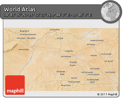Satellite 3D Map of the Area around 34° 56' 49" N, 10° 16' 30" E