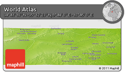 Physical Panoramic Map of the Area around 34° 56' 49" N, 10° 16' 30" E