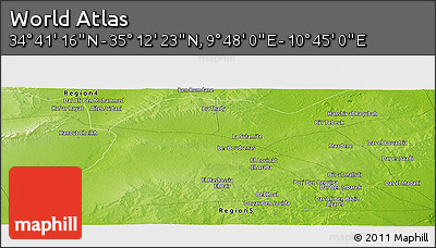 Physical Panoramic Map of the Area around 34° 56' 49" N, 10° 16' 30" E