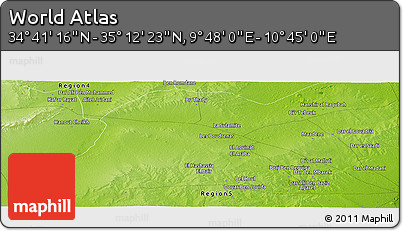 Physical Panoramic Map of the Area around 34° 56' 49" N, 10° 16' 30" E